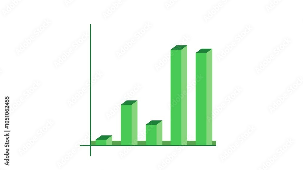 Poster seamless loop graph animation 4k in green and red color on white backdrop. 3d angle graph animating 
