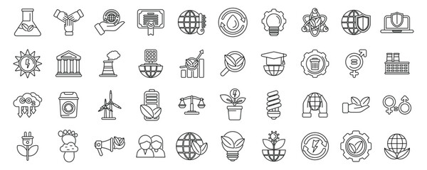 Esg icons set. Set of line icons representing various aspects of esg - environmental, social, and governance - , highlighting sustainable and responsible business practices