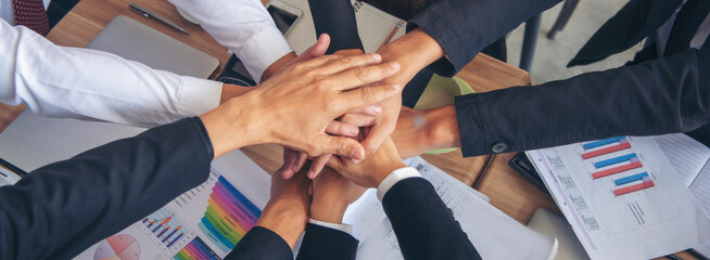 Banner diversity solidarity team multiethnic Partners hands together teamwork. Group of multiracial meetings joins hands together. Panorama Diversity people hands join empower trust team solidarity