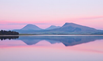 Mountain Reflections in Still Waters, Serene Sunset Landscape, Peaceful Nature Scene