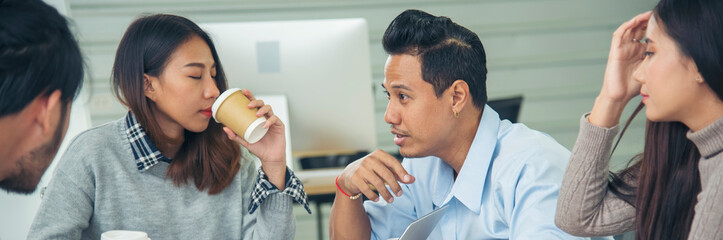 Banner Diversity multiethnic team group of business people Present meeting conference room...