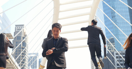 Crowd business people walking go to work in modern city life to working office. Crowd worker group...