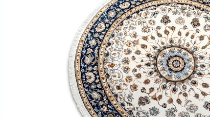 Obraz premium A beautifully designed round carpet set against a transparent white background, highlighting its intricate details