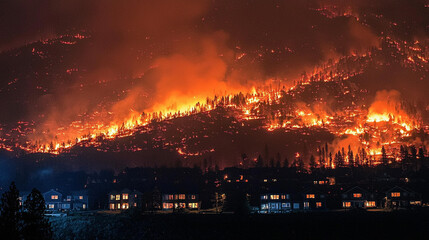 Flames from the Creek wildfire encircle a mountainside above homes