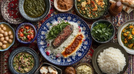 Fototapeta premium Eastern Food Festival with Creative Plating and Lighting