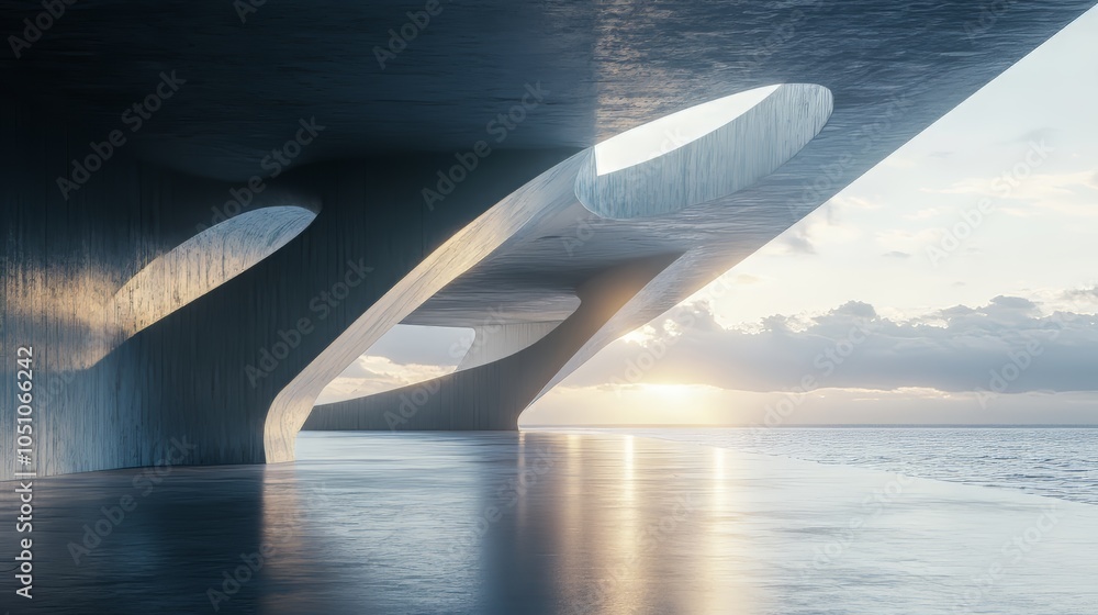 Poster ultra-realistic 3d render of futuristic geometric architecture with empty concrete floor, ideal for 