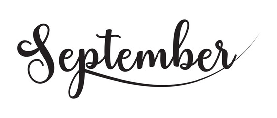 September and hello September lettering with hand drawn vector icon. flat style isolated on white background.