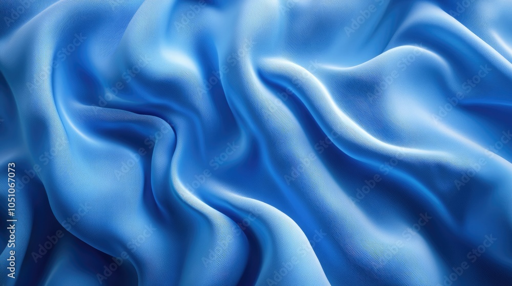 Poster a 3d render of an abstract blue wavy fabric with ripple effects, floating and undulating in a gentle