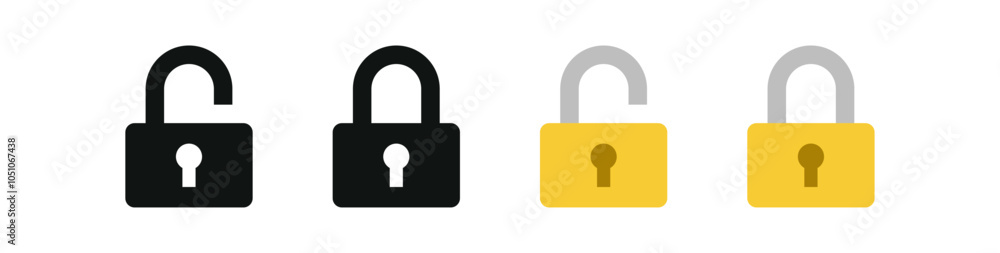 Poster lock icon collection set in yellow color - locked and unlocked icon symbol - security, privacy, prot