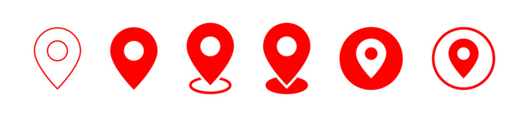 Red location map pointer icon button, place pin marker sign - red gps map pointers in flat style, destination symbols. location pin line icon, Navigation sign