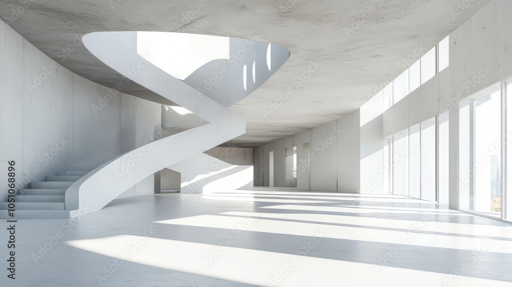 Aufkleber abstract modern architecture background, empty white open space interior with windows and concrete w