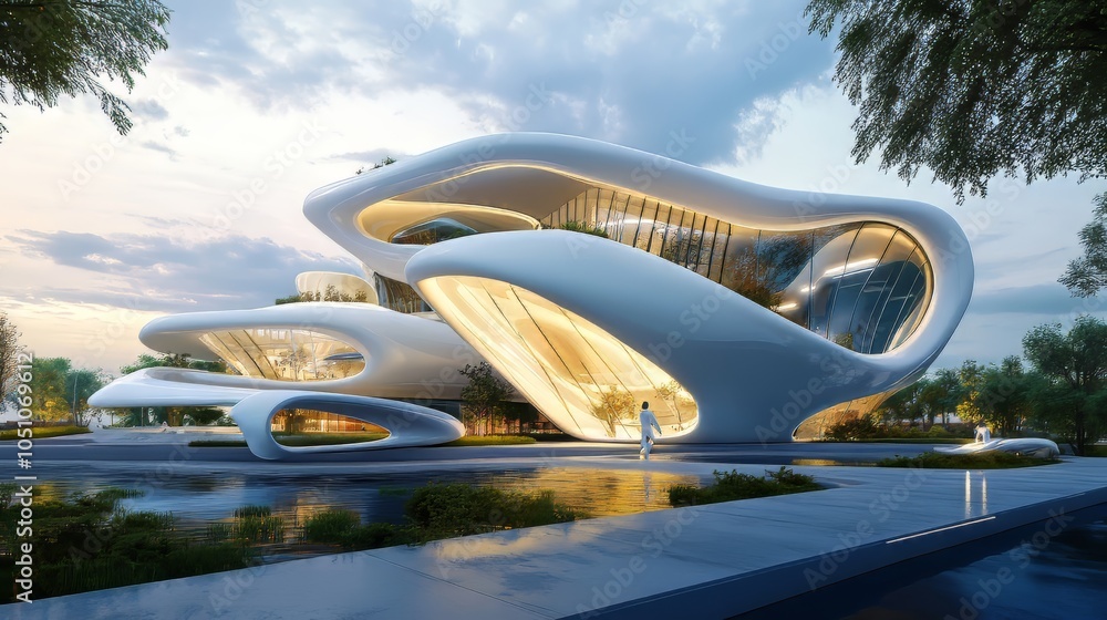 Poster amazing modern futuristic architecture design for a cool background or a wallpaper. architecture mod