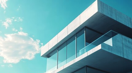 Architecture and site concept - close up of modern building construction part over blue sky. architecture modern. Ultra realistic. Photorealistic