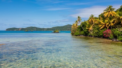 A Tropical Lagoon with Palm Trees and Crystal Clear Water