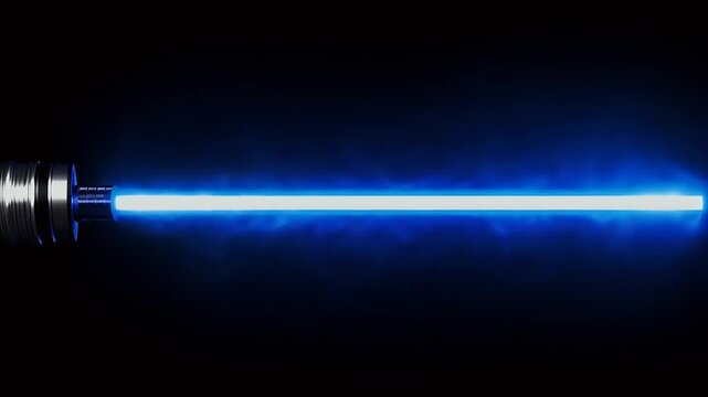 stunning lightsaber animation vibrant blue glow displayed black background simulating energy apons being activated deactivated featuring neon lamps pulsating current 4K alpha channel laser