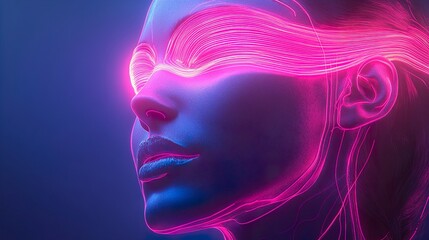 Neon Portrait: A Woman's Face in Pink and Blue