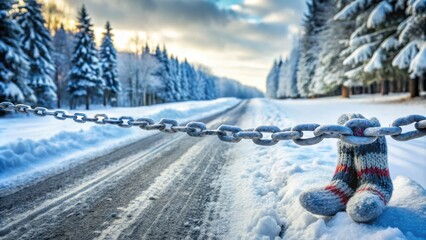 Snow socks chain on winter road , snow socks, chains, winter, road, traction, safety, car, vehicle, snowy, icy