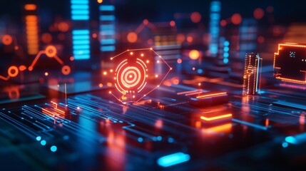 Futuristic Technology Circuit Board with Glowing Lights