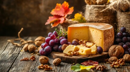 Rustic Cheese Platter with Grapes and Nuts