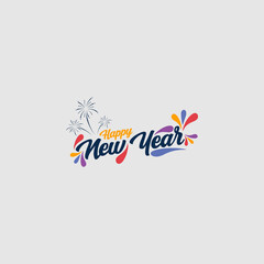 Colorful Happy New Year Text Design with Festive Elements