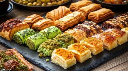 Fototapeta premium Seasonal Eastern Desserts on Wooden Countertop