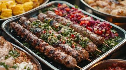 Obraz premium Seasonal Eastern Kebabs with Creative Plating Outdoors