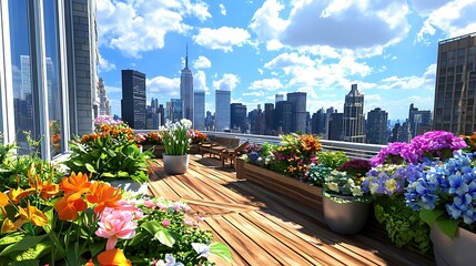 Fototapeta premium Modern Rooftop Garden in Vibrant Urban Landscape