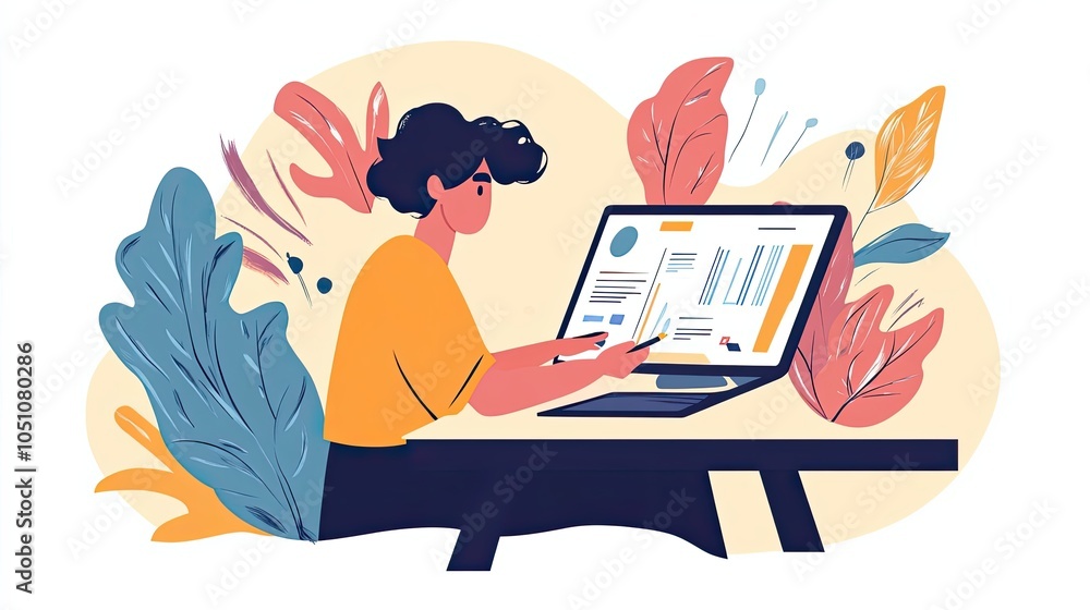 Poster a person analyzing data on a computer with stylus