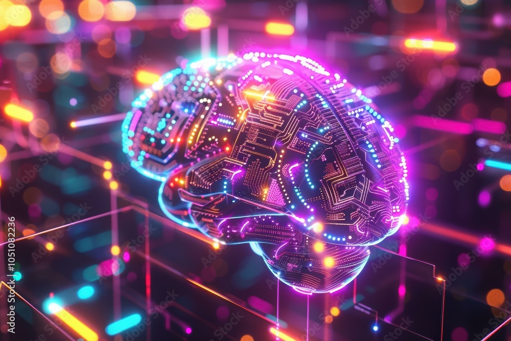 Canvas Prints a digital brain representation illuminated with bright lights. ai.