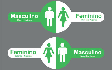 Placas Banheiro Masculino e Feminino Redondas nas cores Verde e Branco
