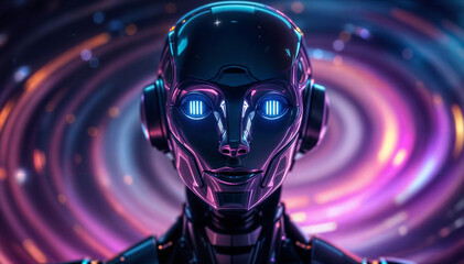 robot on neon background