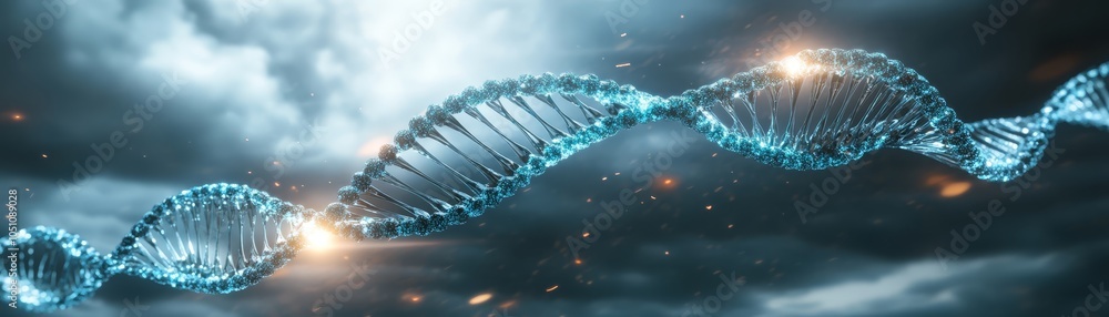 Poster helix structure against a sky background, stunning display of science and design