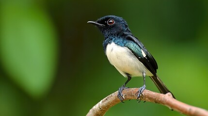 Fototapeta premium Black and White Bird Perched on a Branch in a Tropical Forest