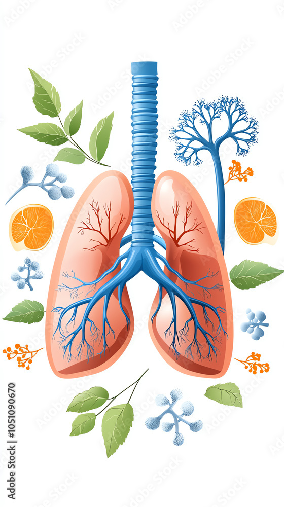 Poster exploring the connection between lungs and nature a visual representation of respiratory health surr