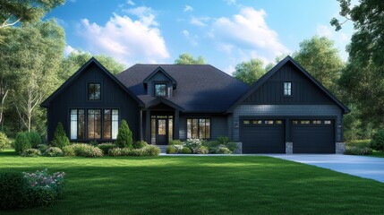 Obraz premium Luxurious home with expansive driveway and impeccable landscaping stately