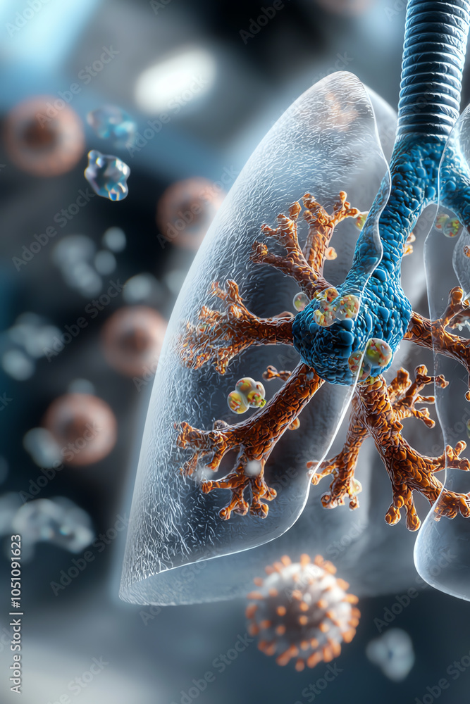 Poster exploring the intricacies of human pulmonary structure a detailed visualization of lungs and cellula