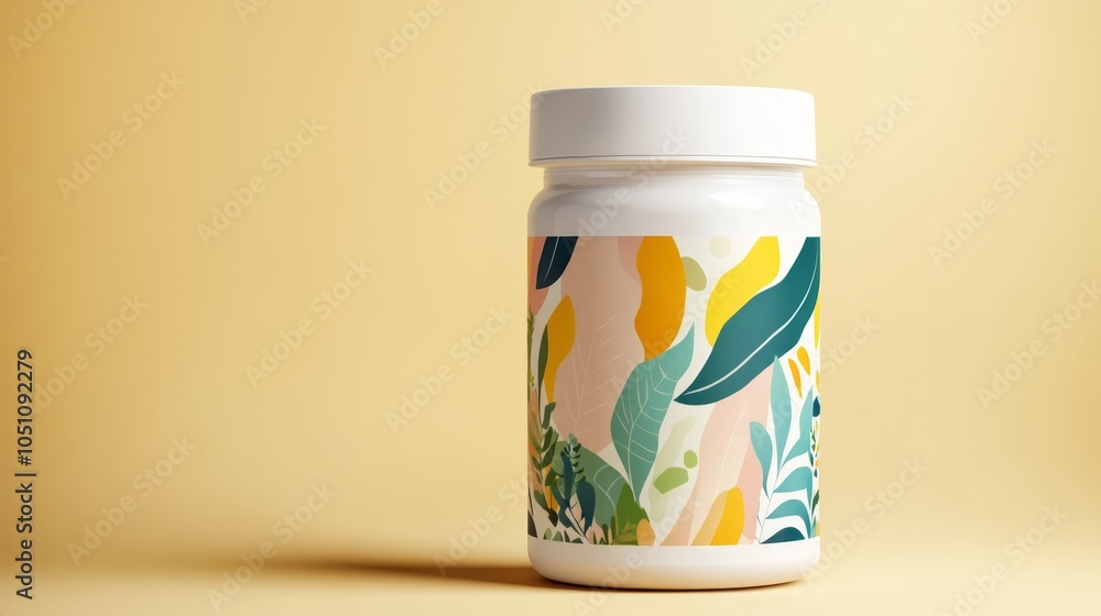 Poster artistic expression on display, a detailed look at colorfully designed bottle intricate