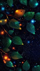 Vibrant Leaves Illuminating the Night A Fusion of Nature and Technology in Digital Art