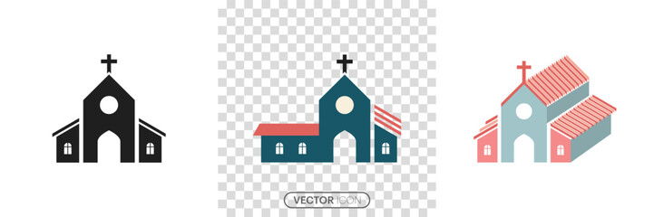 Church icon set. Church icon set. Religion architecture building silhouette on transparent background. Christianity logo and Church silhouettes collection. Vector illustration