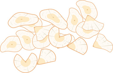 Cassava chips snacks isolated on transparent background. Illustration vector of pile Crispy Manioc chips