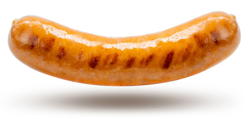 German bratwurst sausages isolated on white background. Grilled smoke beef sausage isolated on white background With clipping path.