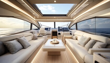 Fototapeta premium Luxurious yacht interior with modern design, perfect for leisure and relaxation at sea.
