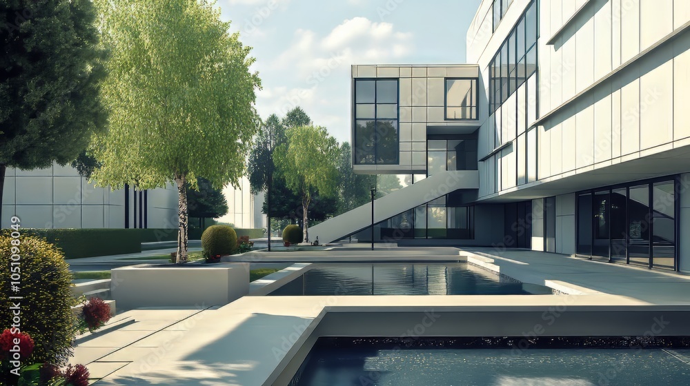 Poster exterior of modern architecture. building abstract background. architecture modern. ultra realistic.