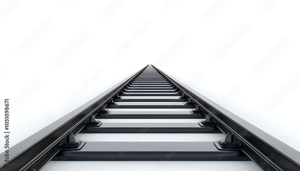 Poster a perspective view of a railway track extending into the distance against a white background.