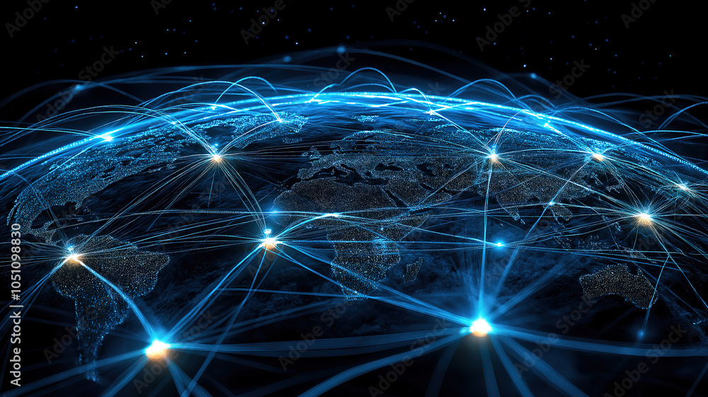 Aufkleber global telecommunication network connecting around planet earth with advanced internet technology