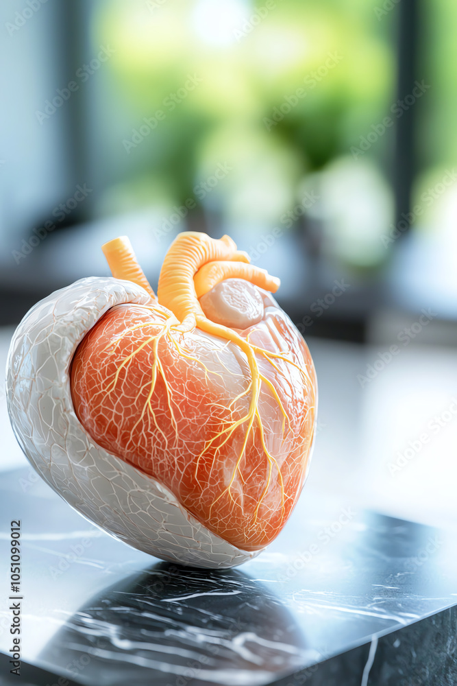 Poster detailed anatomical heart model showcasing intricate vascular structures in a modern setting