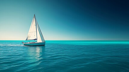 Fototapeta premium A serene sailing scene on calm turquoise waters under a clear blue sky.