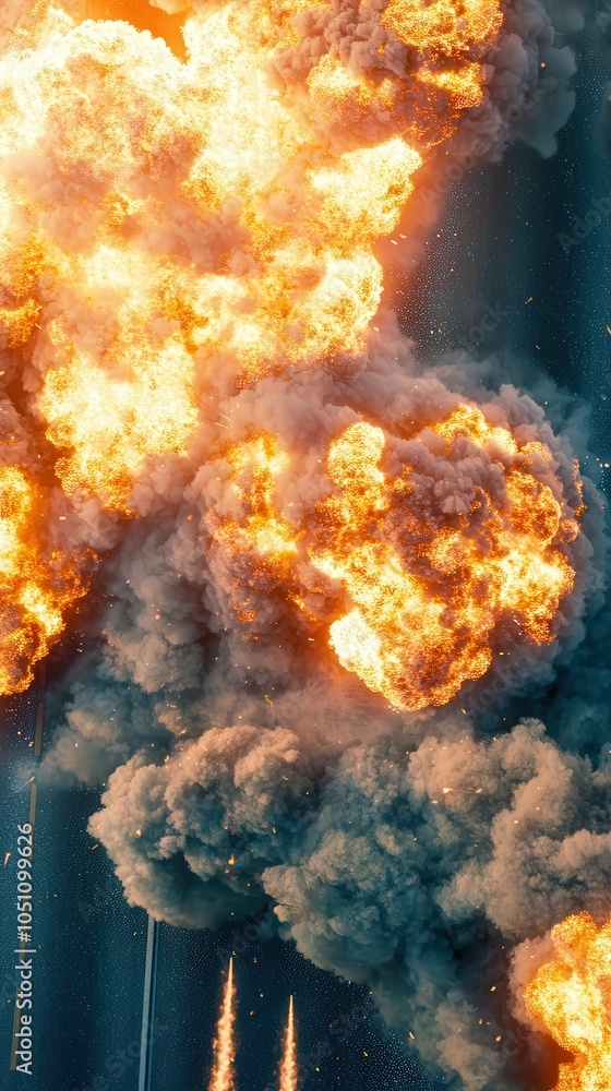 Poster explosive scene captured from above a fiery display of power and destruction