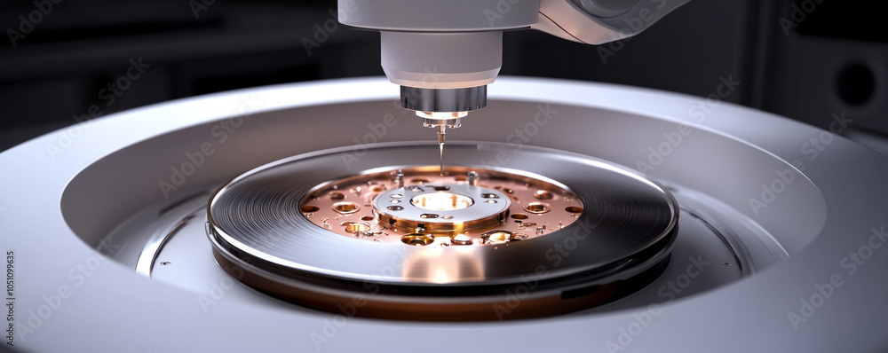 Poster a machine is making a disk out of metal. the disk is being made in a circular shape