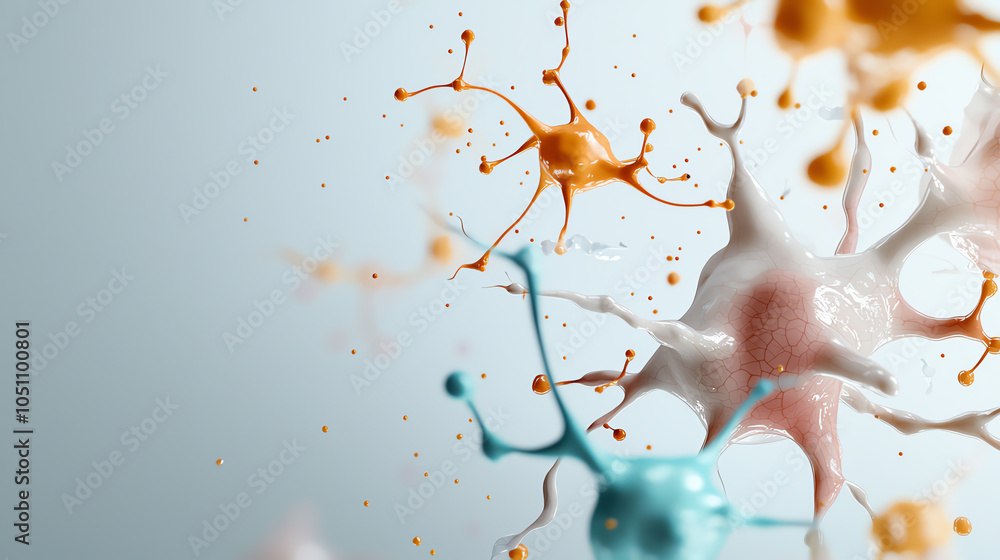 Poster abstract representation of neurons with vivid colors and dynamic shapes in a scientific context